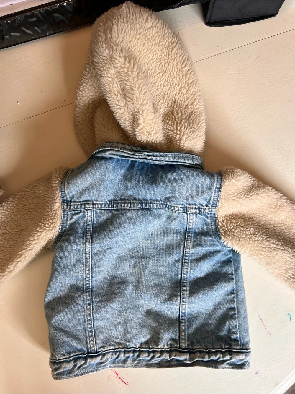 GAP Blue Denim Jacket with Cream Sherpa Hood